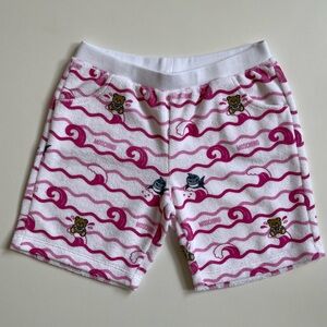 Moschino Girl’s Unisex Terry Shorts w/ Teddy Bear & Shark Wave Motif - Pink - 3Y